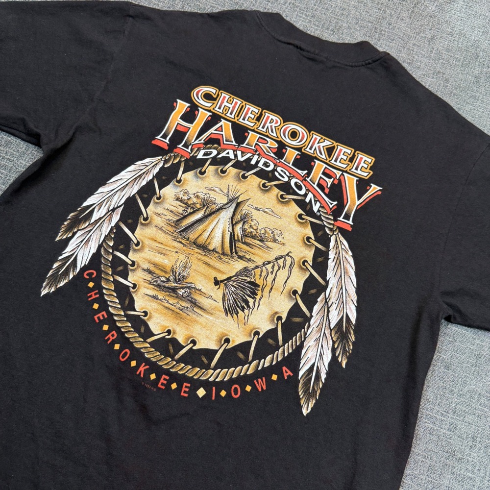 Vintage 90s Harley Davidson T-Shirt Men's Large Black Sportster Cherokee Iowa